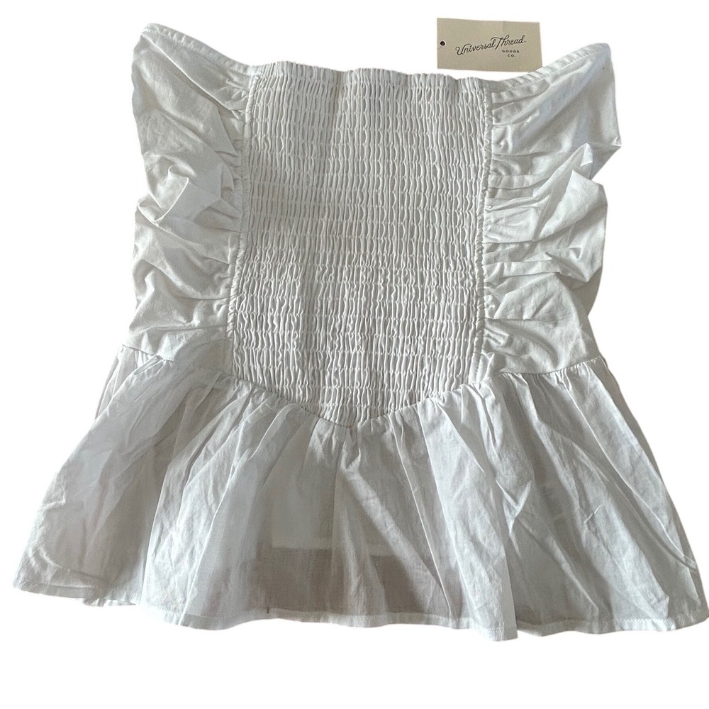 Universal Thread Smocked Tube Top White Ruffle Peplum Strapless Small NWT